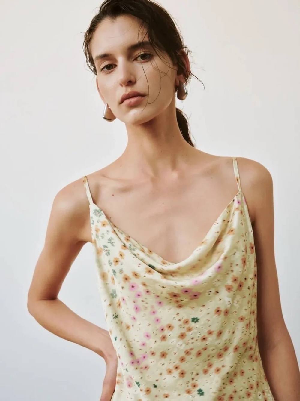 Floral Cowl Neck Satin Slip Midi Dress XS - Picture 2 of 7
